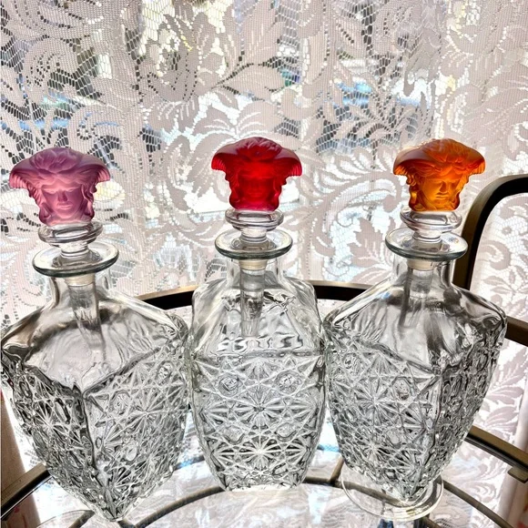 Versace x Rosenthal Medusa Crystal Bottle Stoppers SET of 3, all NEW - Picture 3 of 13